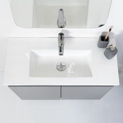 Mobile Sospeso Bagno Moderno 2 Ante Grigio L.80 cm con Specchio Feridras - 4