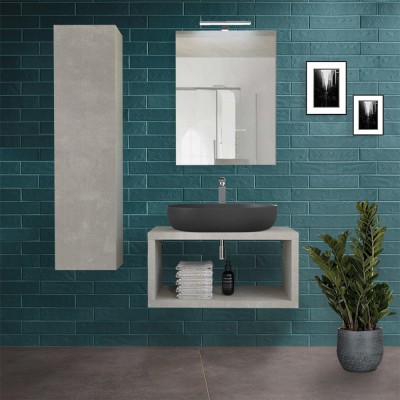 Mobile Bagno Aperto Moderno Sospeso Color Grigio Nuvola da 80 cm