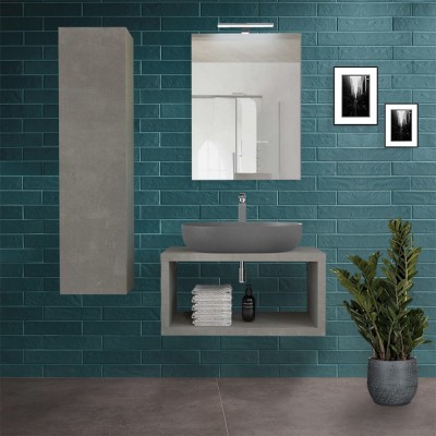 Mobile Bagno Aperto Moderno Sospeso Color Grigio Cemento da 80 cm