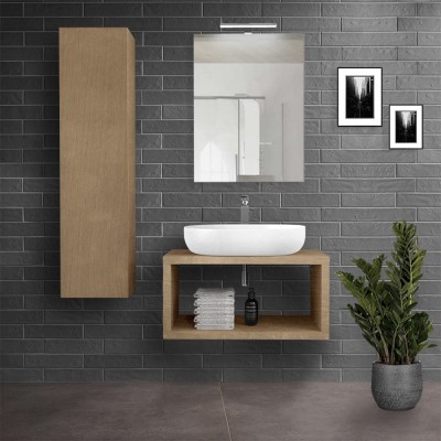 Mobile Bagno Aperto Moderno Sospeso Colore Rovere da 80 cm