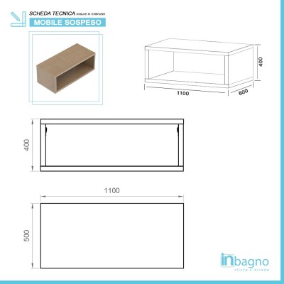 Misure Composizione Bagno Sospesa Colore Rovere da 110 cm