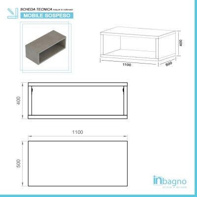 misure Composizione Bagno Color Grigio Cemento da 110 cm sospesa