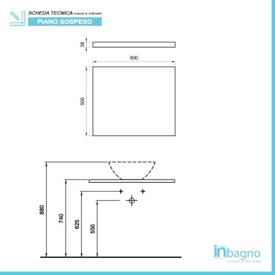 Mensola Portalavabo Grigio Cemento per Lavabi da Appoggio da 60 cm Inbagno - 4