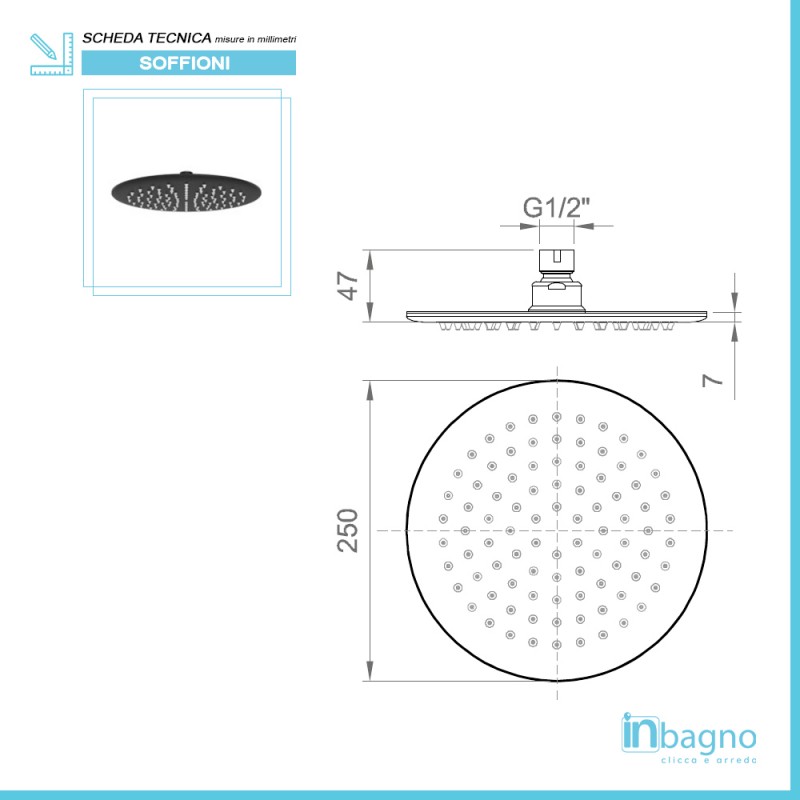 Soffione Doccia Low Ø25 Cm Acciaio Inox Tondo Nero Opaco - Iperceramica