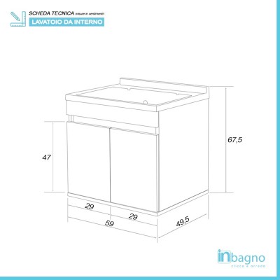 Scheda tecnica mobile lavatoio sospeso 60 cm cemento completo di vasca e asse lavapanni