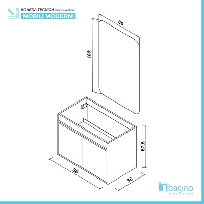 Mobile Bagno Sospeso 2 Ante Tortora L.80cm con Specchio Feridras - 5