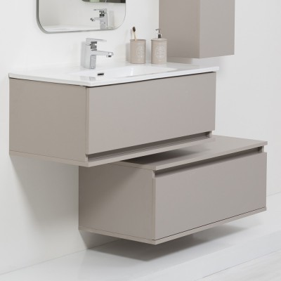 Mobile Bagno Sospeso Tortora L. 90 cm Completo di Specchio Feridras - 4