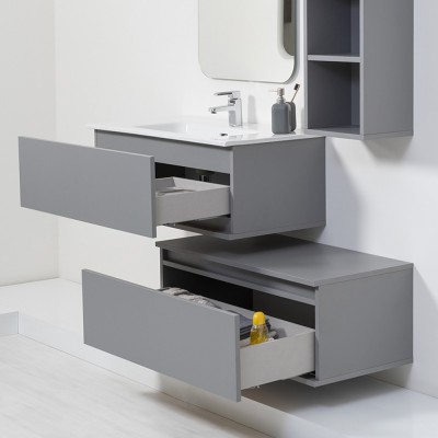 Arredo Bagno Sospeso Grigio Pastello 90x47 cm con Specchio Feridras - 4