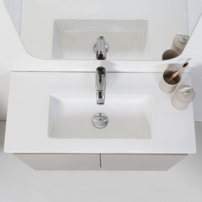 Mobile Bagno Sospeso 2 Ante Tortora L.80cm con Specchio Feridras - 8