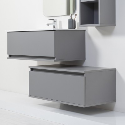 Arredo Bagno Sospeso Grigio Pastello 90x47 cm con Specchio Feridras - 9