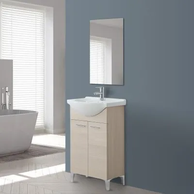 Mobiletto bagno a terra 56 cm larice con lavandino e specchio inclusi