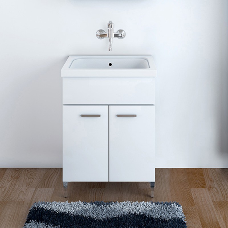 Mobile Lavatoio Bianco Lucido in ceramica 60x50 cm con strofinatoio integrato