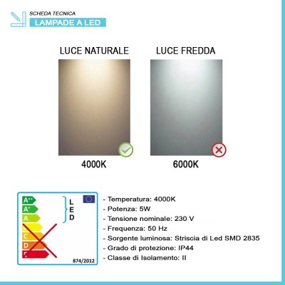 Specchio a LED Reversibile 60x90 cm con Angoli Raggiati Lampada Inclusa filolucido