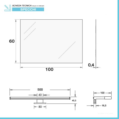 Misure Specchio a Led Reversibile 100x60 cm con Lampada LED Inclusa