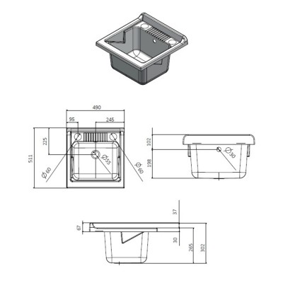 Scheda tecnica vasca lavapanni 50x50 cm in resina bianca ideale per interni ed esterni