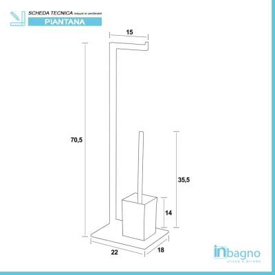 Piantana Portarotolo Portascopino Tortora Acciaio Cover Silicone Base Vetro Feridras - 2