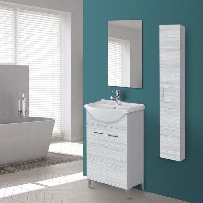 Colonna bagno sospesa H. 150 cm grigia con 4 ripiani interni fissi