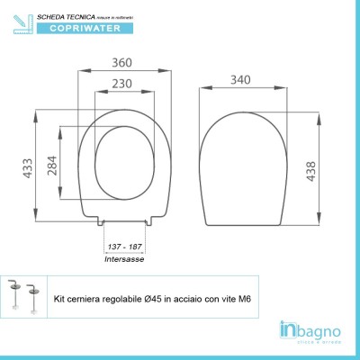 scheda tecnica Copriwater Compatibile Serie Liuto Ideal Stadard Bianco in Termoindurente